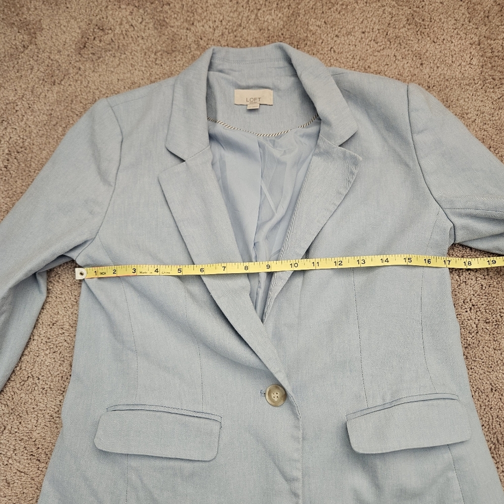 Loft Womens 4P Suit Casual Blazer Pastel Light Blue Spring Lightweight Cotton - Picture 6 of 7